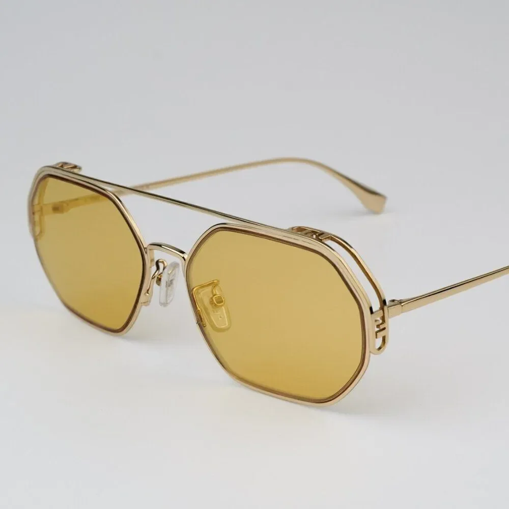 NEW Fendi FE40039U 10L Gold Yellow Mirror Unisex Geometric Sunglasses